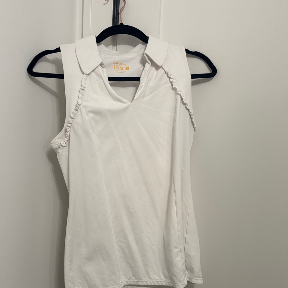 Lilly Pulitzer White Sleeveless Blouse with Ruffle Trim